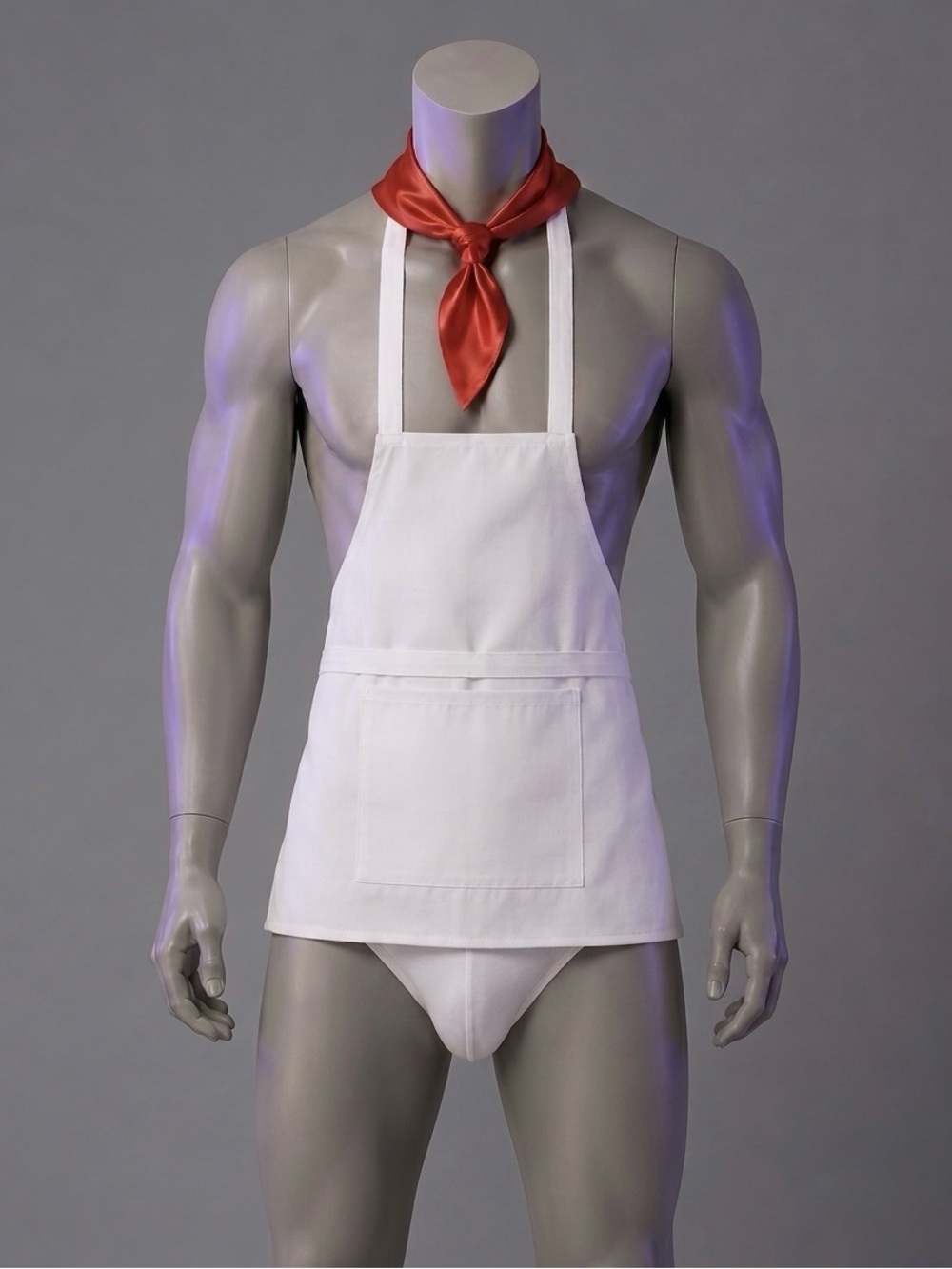 Men's Sexy Chef Apron Costume Set with Red Bandana & Briefs - White | XL
